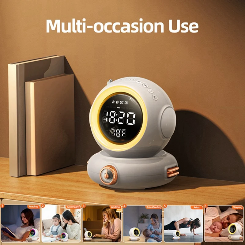 1Set Wake Up Light Bluetooth Speaker Mini FM Radio Colorful Astronaut Night Lamp White ABS