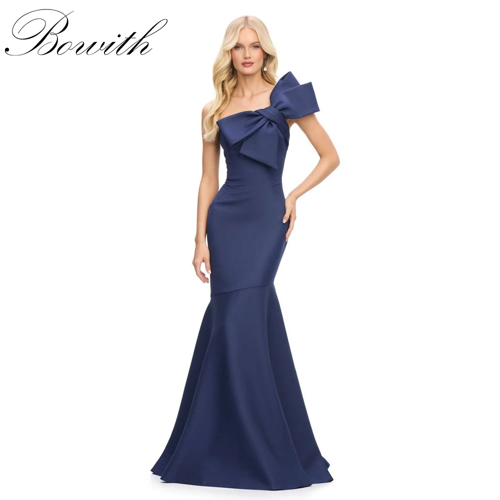 

Bowith Mermaid Evening Dresses Satin Strapless Bow Party Dresses Customized Floor-Length Prom Dress vestidos de fiesta