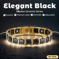 ARADOO Ceramic Titanium Steel Bracelet Men's Hematite Magnetic Therapy Stainless Steel Link Bracelet