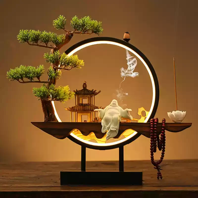 Led lamp ring backflow incense burner ornament Zen creative office home tea room tea ceremony table aromatherapy burner