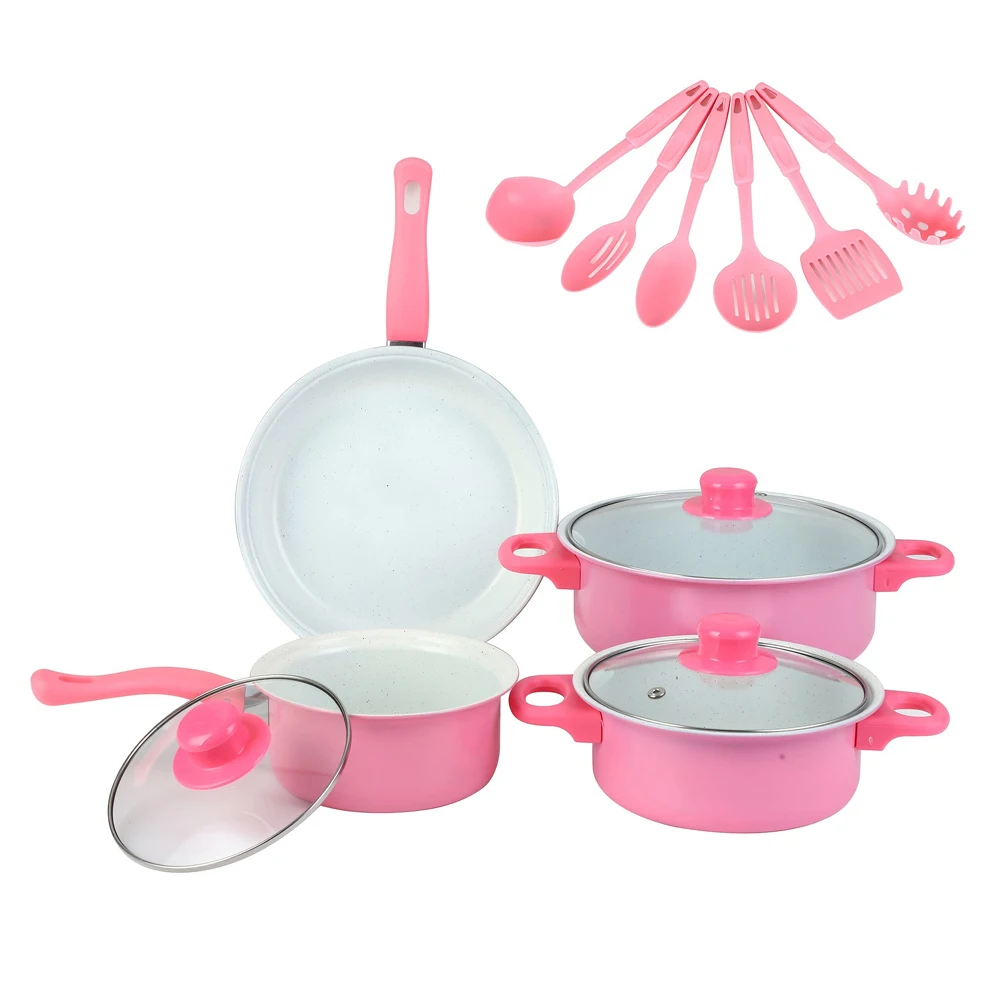 Conjunto de panelas antiaderentes de 12 peças, panela com tampa, panela de leite, pedra maifan, frigideira, conjunto de panela para todos os tipos de fogão
