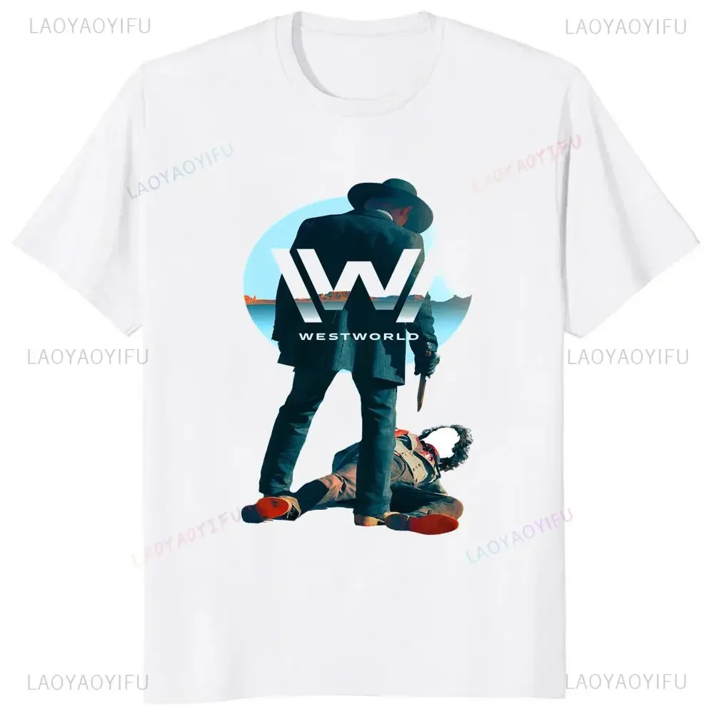 Streetwear Retro TV Series Western World Printed T-shirt Trend Harajuku Short Sleeve Unisex Shirt Pattern Large T-shirt