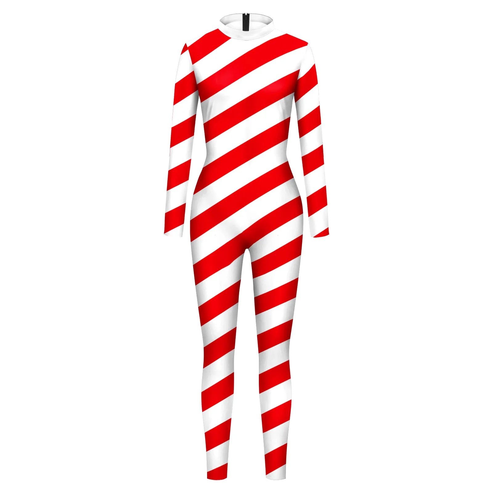 Christmas Candy Cane Bodysuit Women Men Red Stripe Cosplay Costume Carnival Disguise Wear Couple Xmas Party Outfit Festival Suit