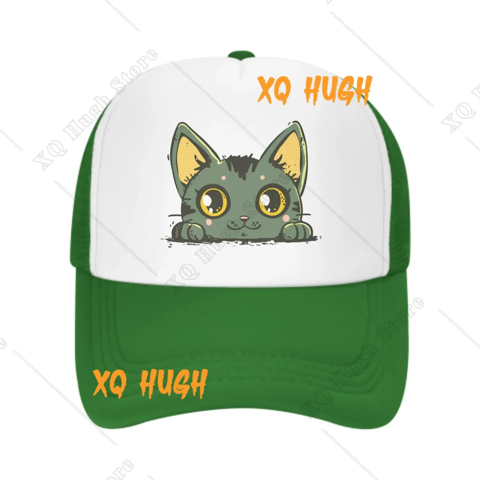 Big Eyes Green Cat Be Prostrate Summer Leisure Sports Daily Sun Hat Fishing Outdoor Men's and Women's Truck Caps Fashion