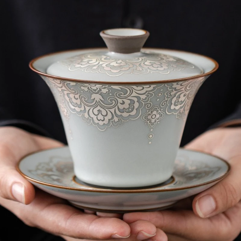 

Чайная чаша с крышкой, серебряная филигранная подвеска, термостойкий китайский чайный сервиз Gongfu, подарок для домашней церемонии