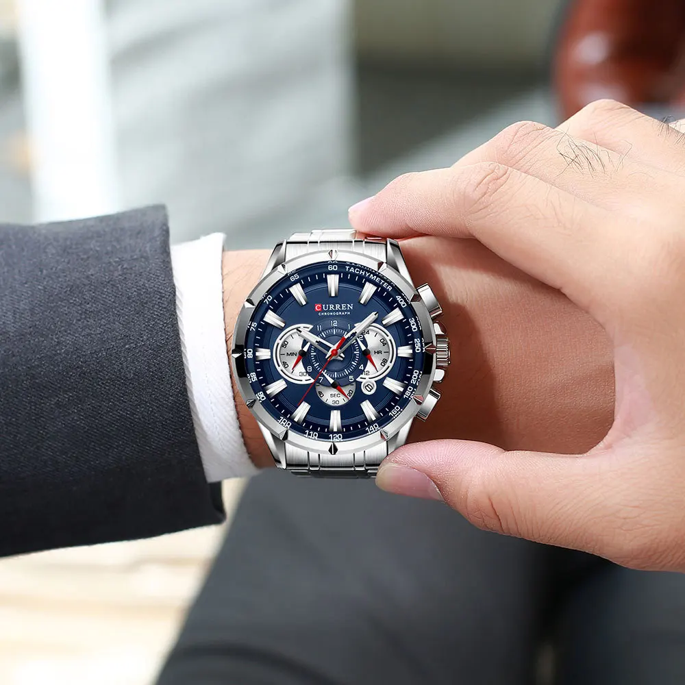 CURREN-Reloj de lujo para Hombre, cronógrafo de alta calidad, luminoso, resistente al agua, para negocios