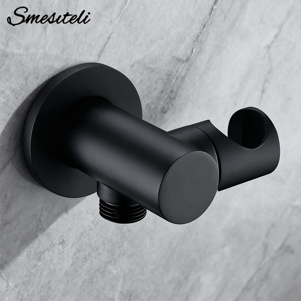 Матовый черный ручной держатель для душа кронштейн с распылителем на голову настенный ручной опрыскиватель аксессуары из латуни соединитель локоть блок носик