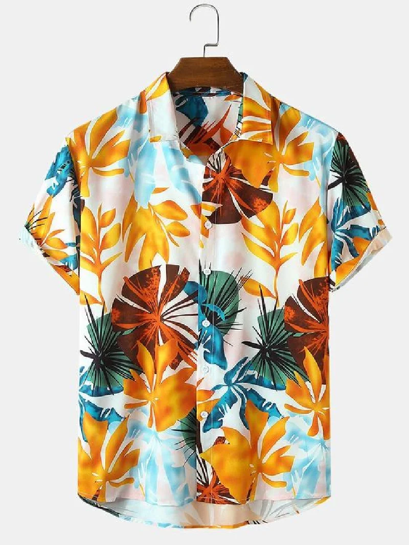 Retro summer new short sleeved shirt with lapel button up shirt casual and fashionable Hawaiian style shirt top