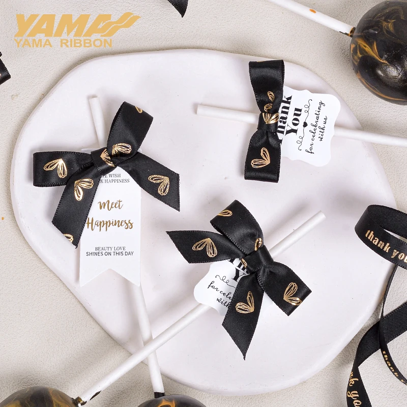 YAMA Gold Foil Printed Ribbon 10yards/roll Heart Series Valentine\'s Ribbons for Crafts Lover Gifts DIY Packaging Wedding Decor