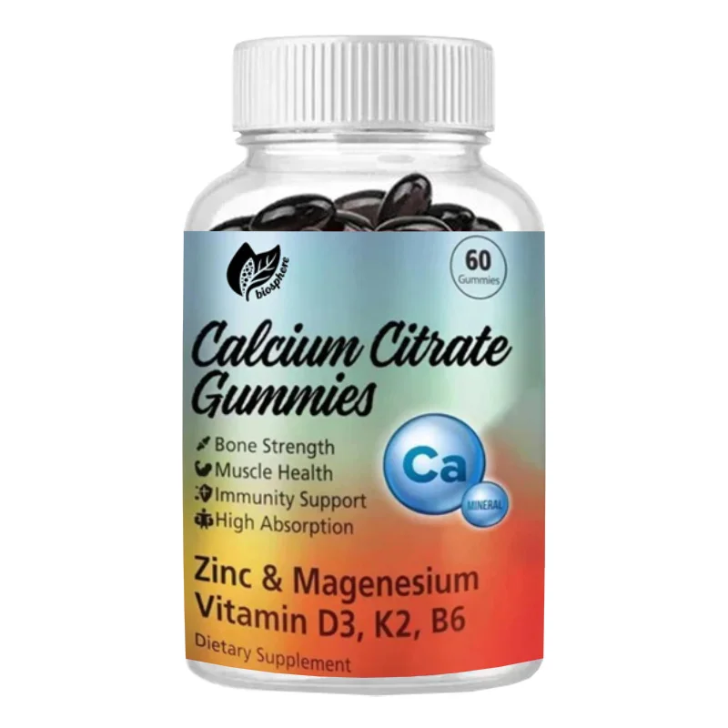 Calcium Gummies, 1200mg Containing Vitamins D3, B6, Magnesium, Zinc, and Calcium, Support Bone and Muscle Health