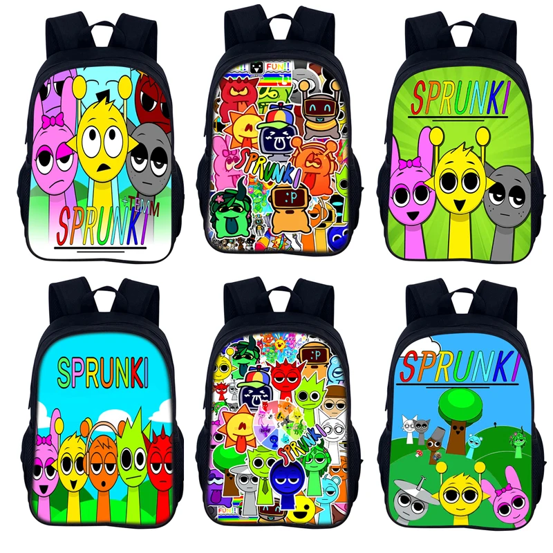 Mochila de juego Sprunki, bolso escolar de dibujos animados, mochila de 40cm/15,7 pulgadas, mochila con cremallera aclaradora, bolsas para libros, mochila para ordenador