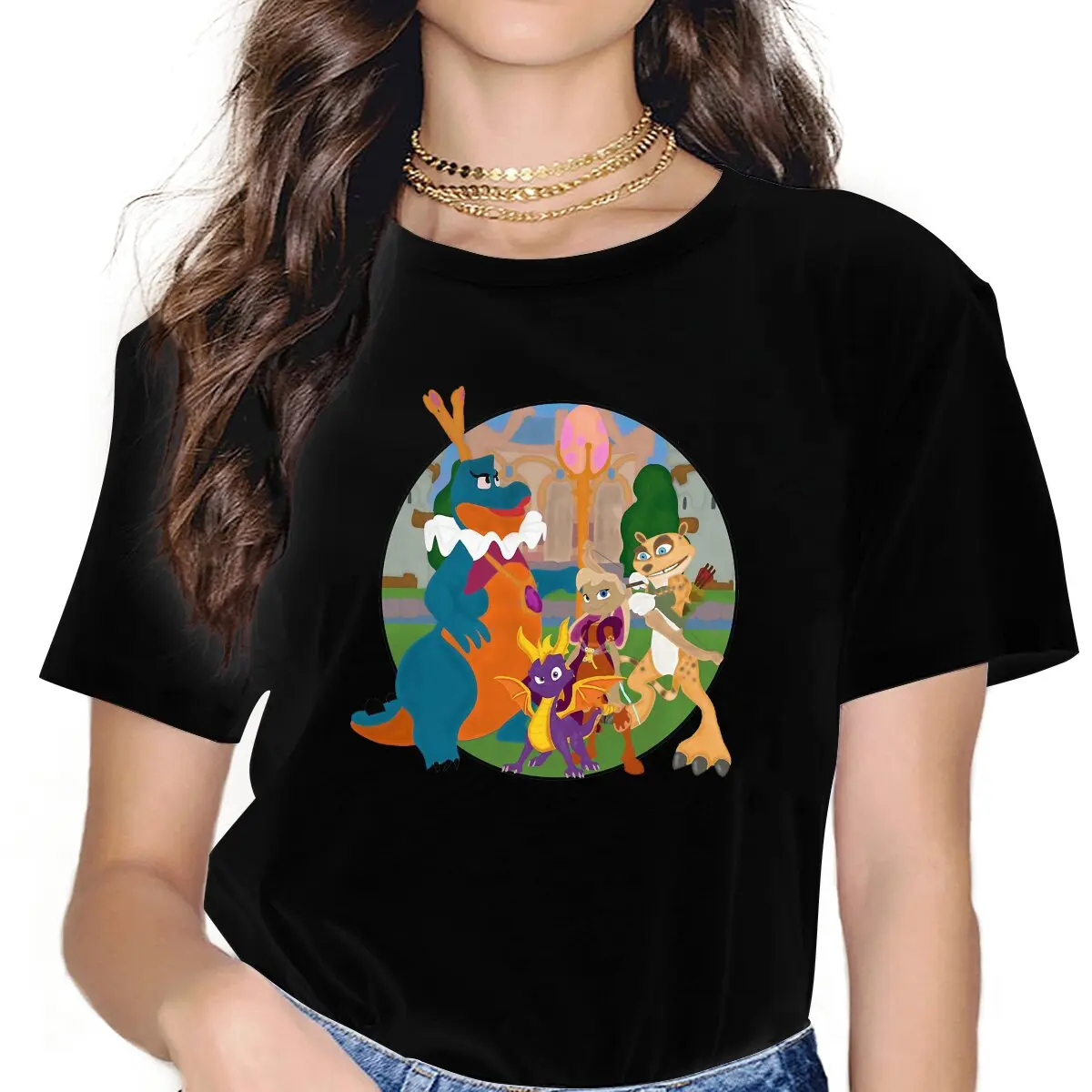 Spyro the Dragon Characters Collage Tshirt Girl Tops Goth Summer Polyester Clothes Femmes Harajuku T Shirt