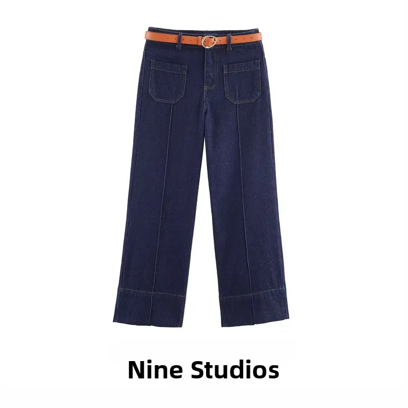 

Широкие джинсы с высокой талией, длинные брюки с поясом, свободный крой, женские модные осенние хлопковые джинсовые брюки с высокой талией и застежкой на пуговицы