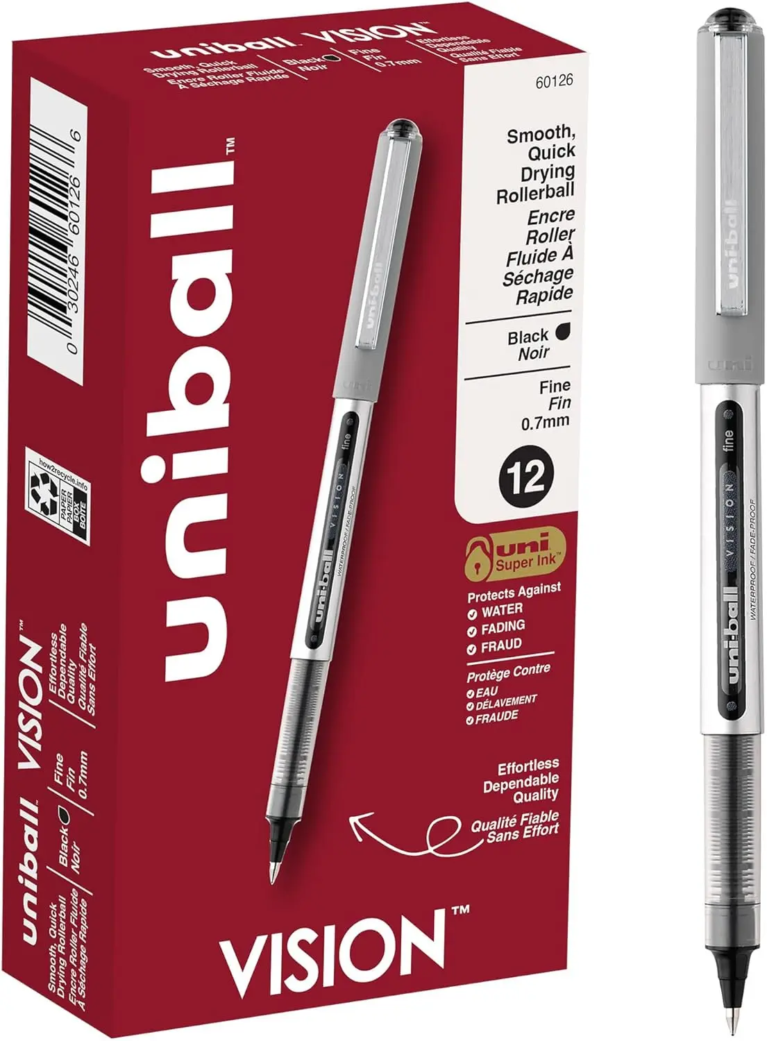 

Fine Point Rollerball Pens, 0.7mm Gray Barrel with Black Ink, Pack of 12 for Smooth Writing