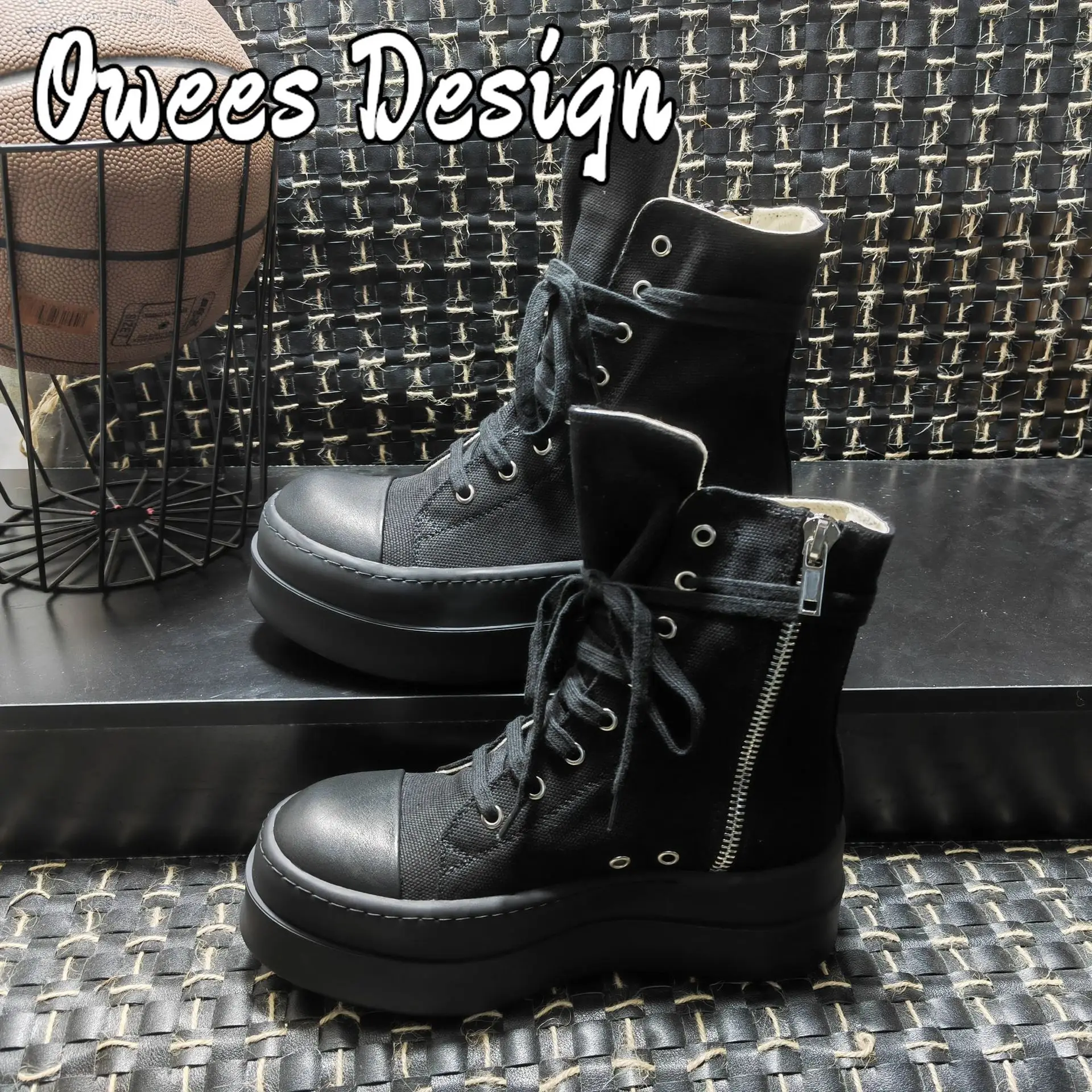 Men Women Shoes Owees Canvas Thick Sole Lace Up Platform High Street Black Walking Skateboard Dance Sneakers Luxury