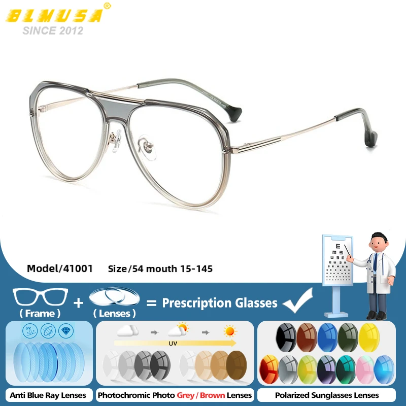 

BLMUSA Fashion Aviator Style Prescription Glasses Men Trendy Oval Myopia Eyeware Anti Blue Light Progressive Outdoor Eyeglasses