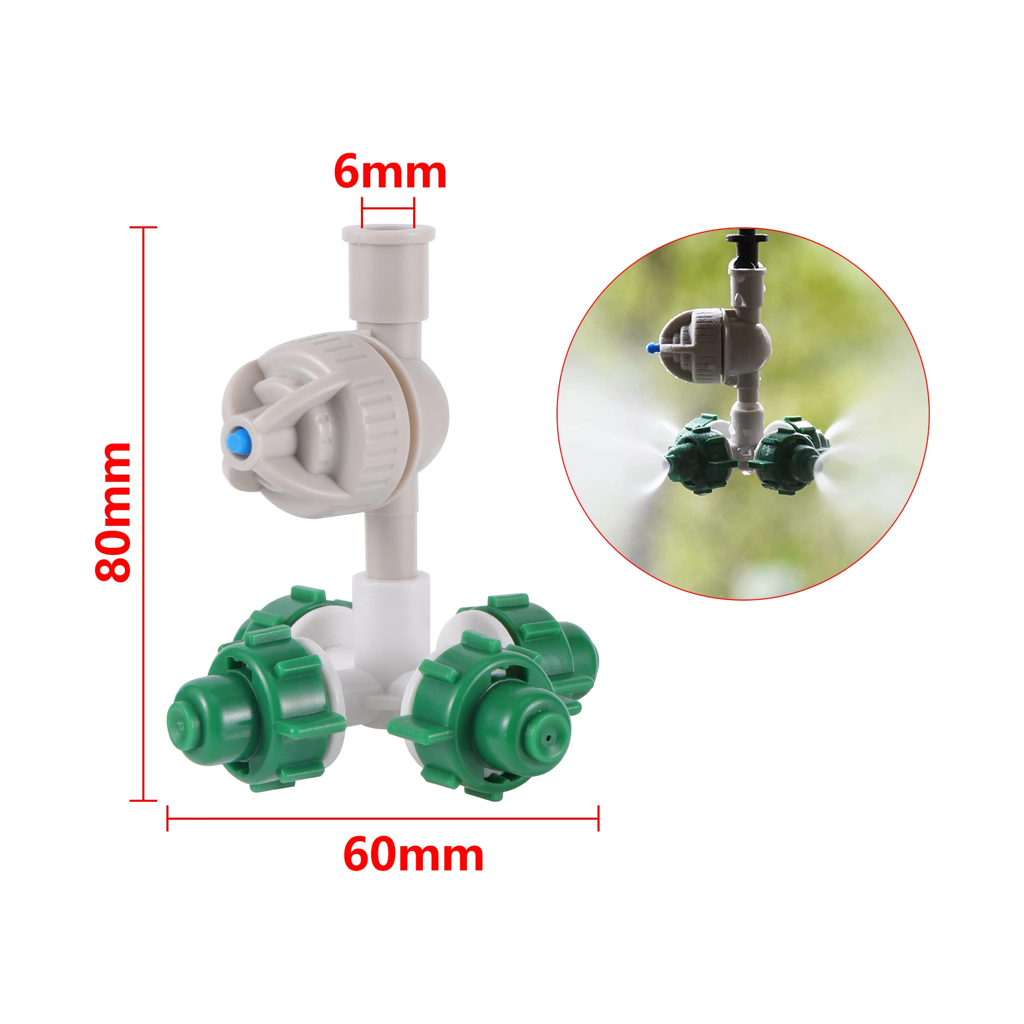 20pcs 4 Way Cross Spray Nozzles Cross Atomizer Nozzle Greenhouse Humidification Atomizer with 6mm Barb Anti-Drip Guard