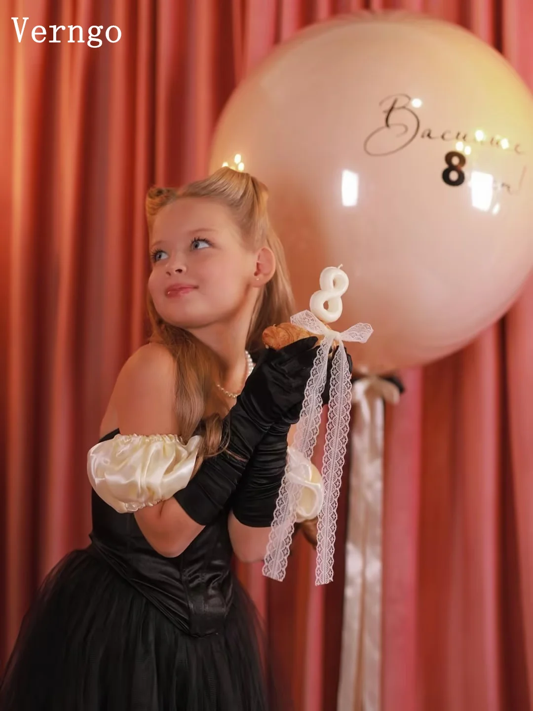 فستان Verngo أسود من التول للفتيات على شكل زهور قبالة الكتف على شكل حرف A فستان رسمي لحفلات أعياد الميلاد وحفلات الأميرة بفيونكة فساتين حفلات مخصصة #2