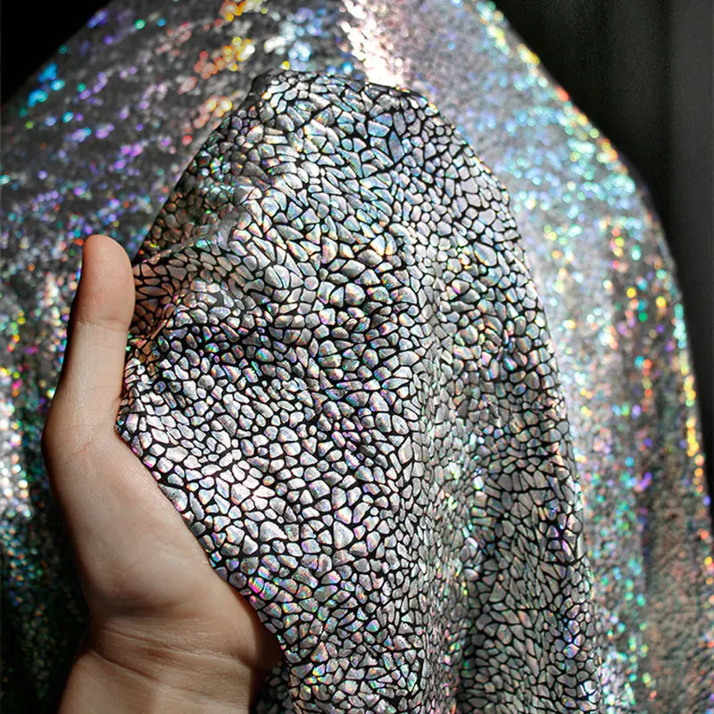 

50x145cm Colorful Laser Elastic Fabric Shiny Glossy Coating Fabric For Stage Background Decorative DIY Clothing Designer Fabric