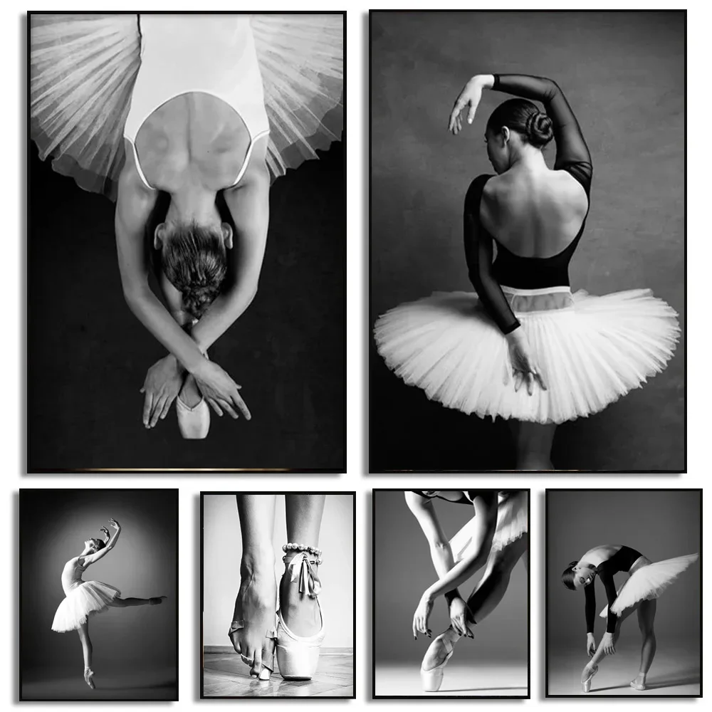 1 Stück rahmenloses Leinwandbild, Schwarz-Weiß-Ballett-Mädchen, Ballerina-Poster und -Drucke, Leinwandbild mit Tänzerin, Wandkunst, Bild.