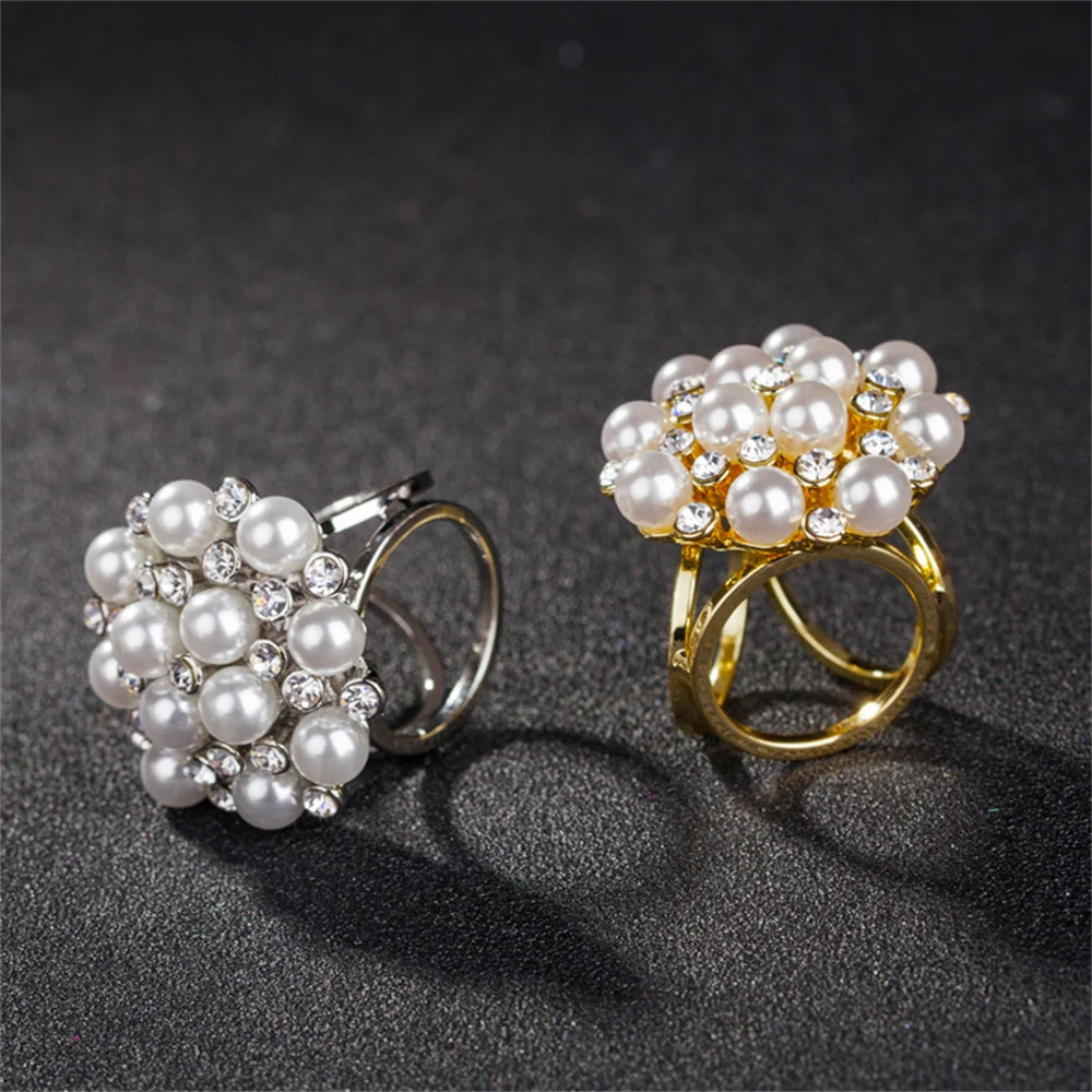 

Clothes Corner Knot Button CZ Pearl Ring For Women Shirt Hem T-shirt Scarf Buckle Zircon Clothing Jewelry Accessories A Gift