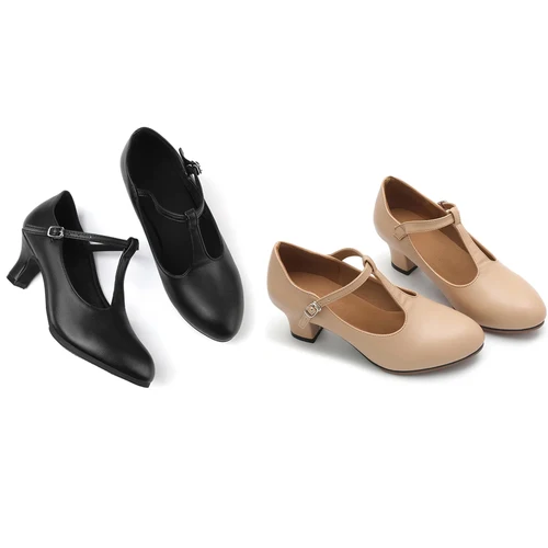 Imagen 1 del producto Zapatos de personaje de 2 pulgadas para mujer, tacones de baile con correa en T, salón de baile para adultos, Salsa latina, Flamenco, Tango con hebilla ajustable, zapatos de baile