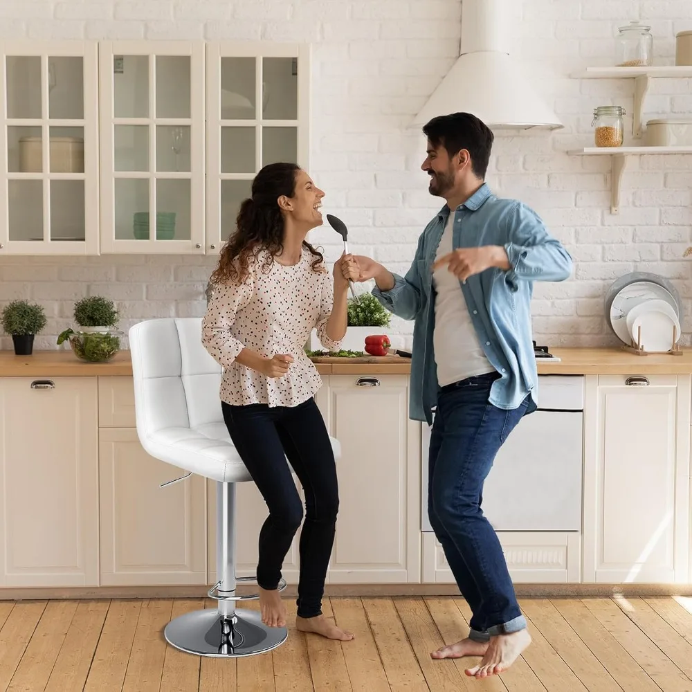 Bar Stools Set of 4, 24 inch Counter Height Bar Stools, Upholstered Modern Kitchen Barstools with Metal Base, PU Leather