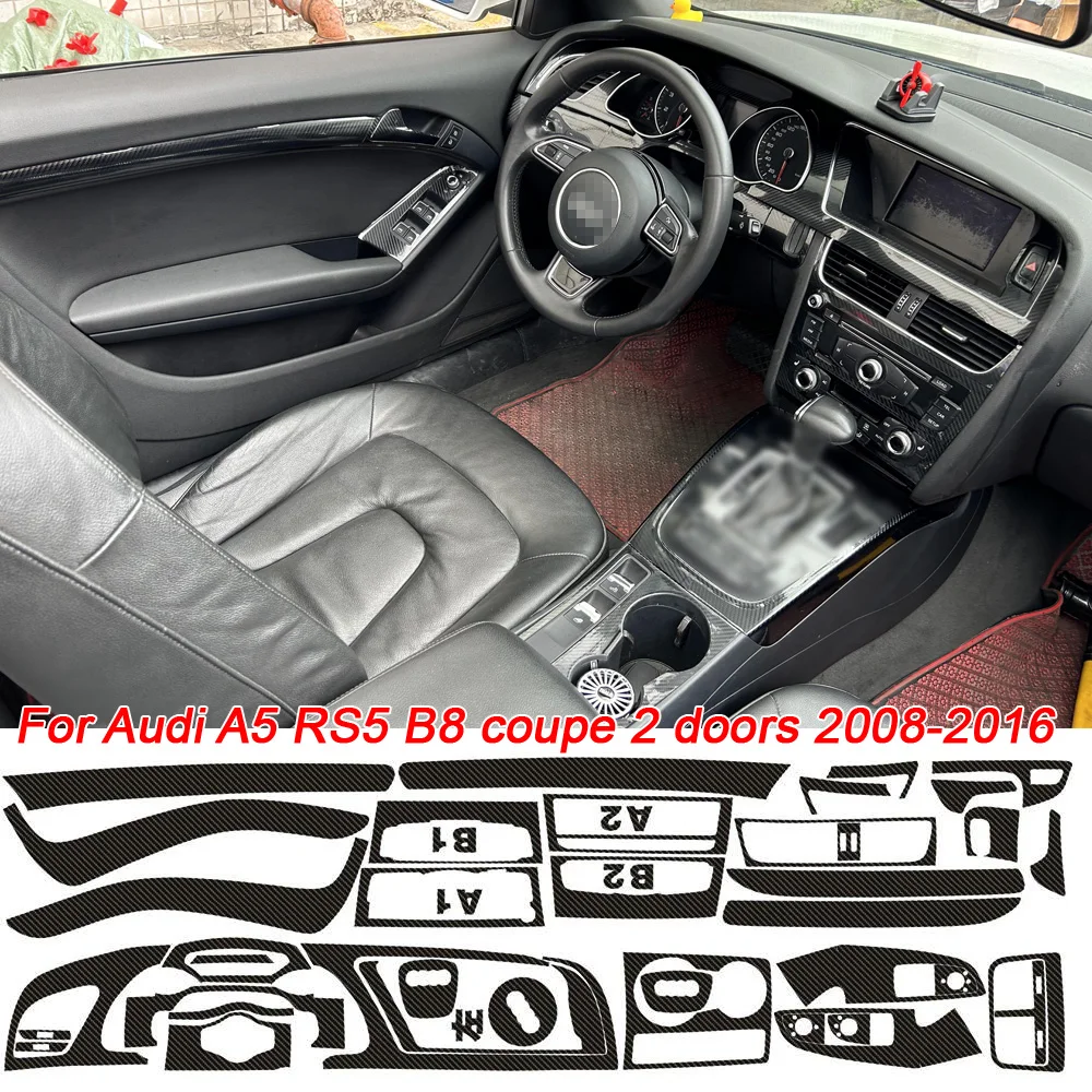 Carbon Fiber Interior car Sticker ForAudi A5 S5 coupe 2 door 2008-2016 Central Console Gear Shift Panel Door Handle Cover Trim