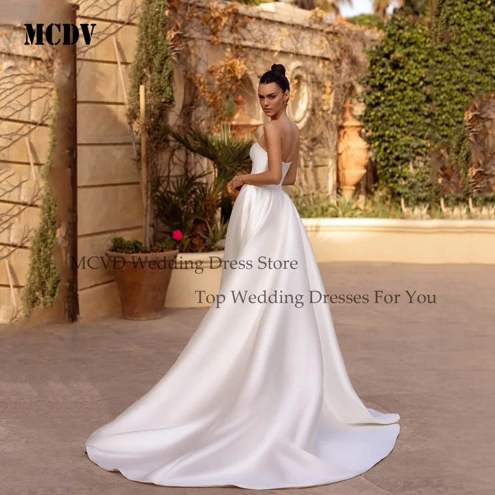 MCDV A-Line Wedding Dresses Glamorous Satin Bridal Gowns Strapless Robes For Formal Party Graceful Vestidos De Novia Customized