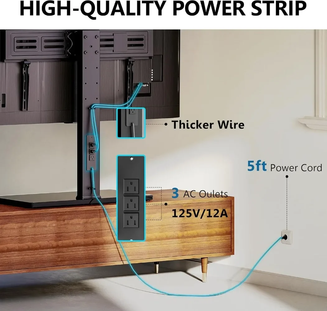 Universal TV Stand with Power Outlets for 50-85 inch TVs, Swivel&Height Adjustable Tall TV Stand for Bedroom Living Room