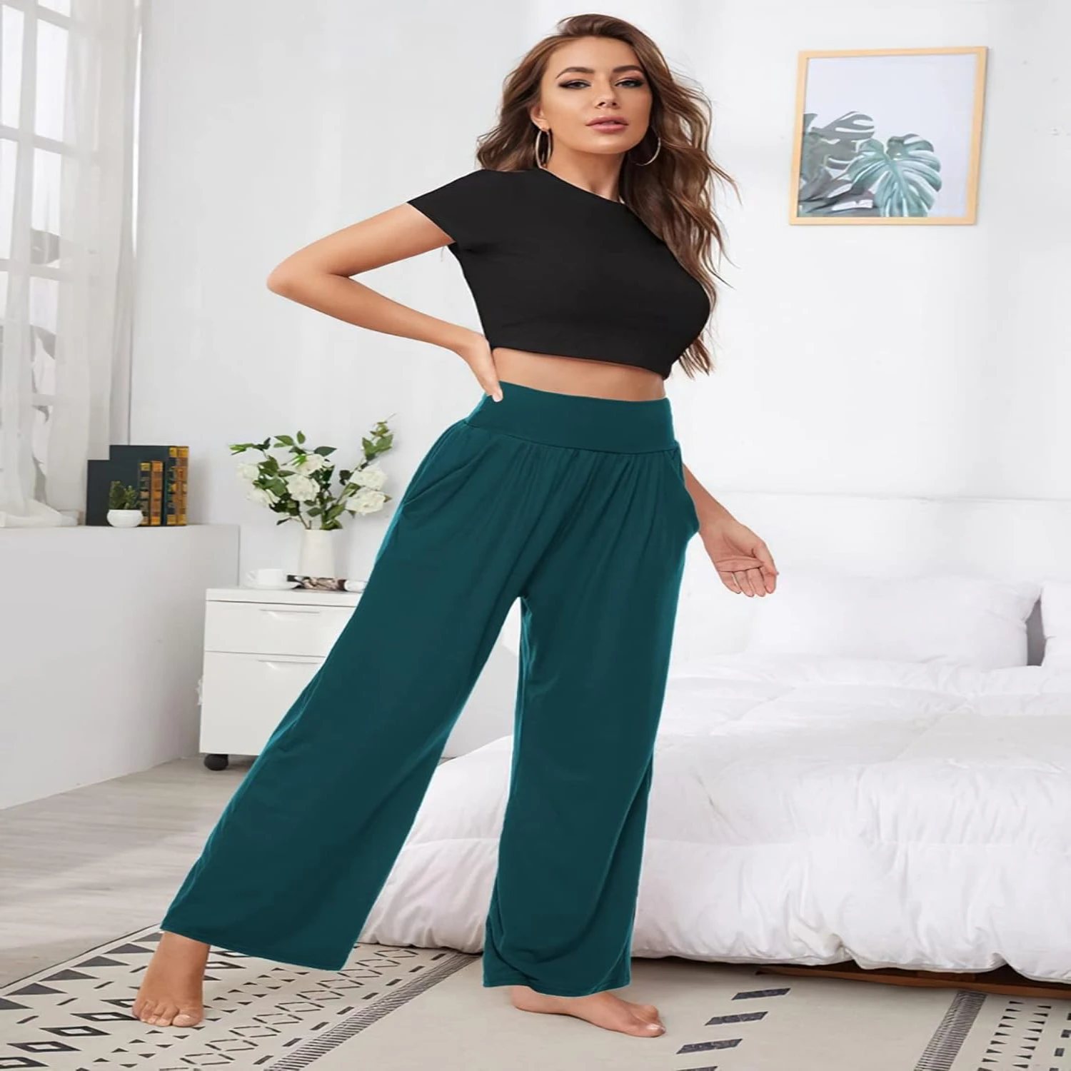 Cozy and Stylish ZJCT Womens Wide Leg Lounge Joggers Pants with Pockets for Ultimate Comfort during Yoga and Casual Activities