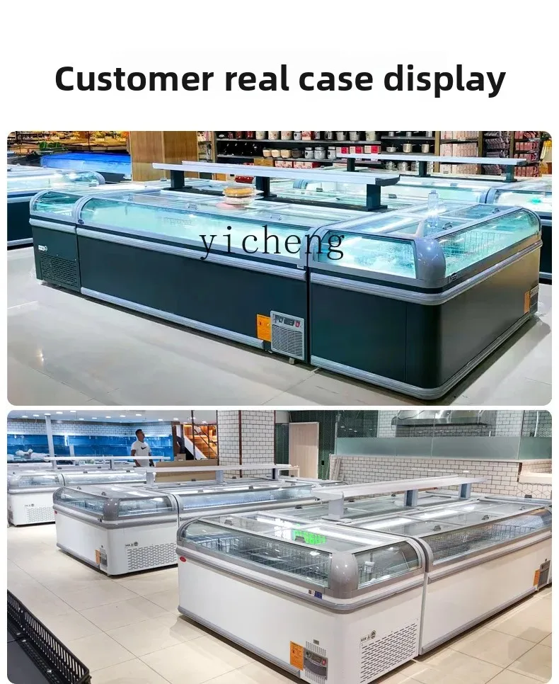 B12 Ice Cast Island Cabinet Horizontal Refrigerator Commercial Refrigeration Fresh-keeping Large Capacity Freezer Display Cab