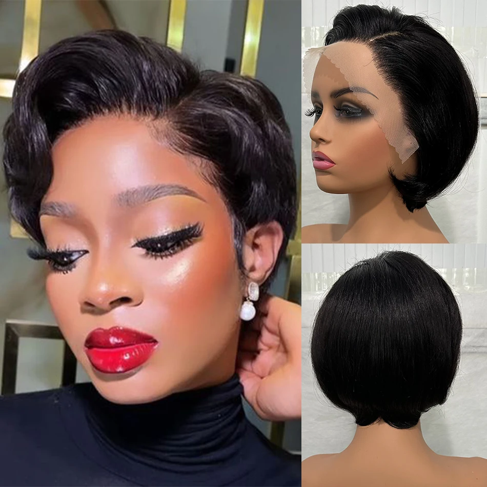 

100% человеческие волосы Pixie Cut 13X4 Парики фронта шнурка Ombre Короткий боб Прямые кружевные фронтальные парики с стрижкой пикси для чернокожих женщин Предварительно выщипанные