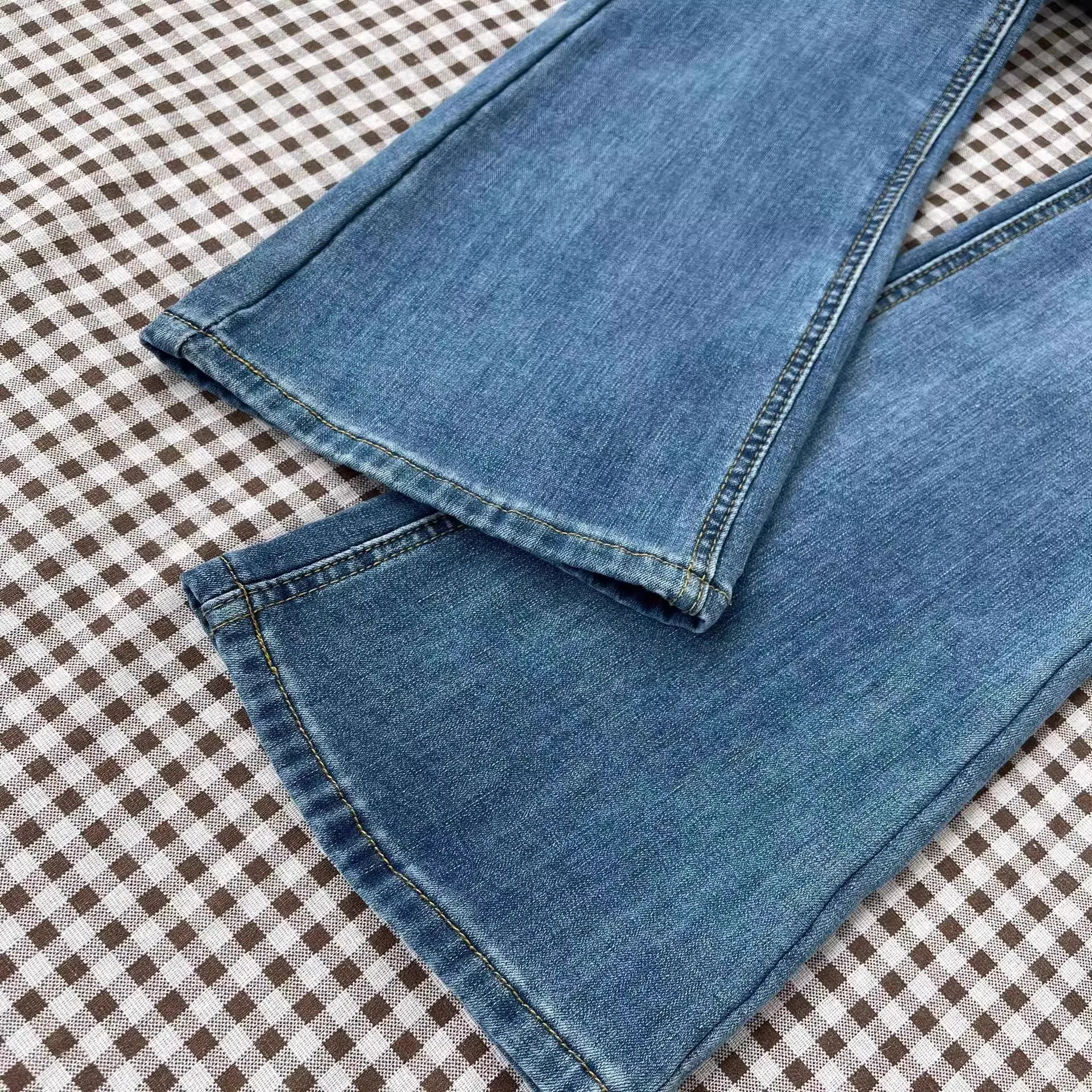 Fce forrado Thi cintura alta Bell Bot Jeans mujeres invierno cálido algodón elástico Denim Retro azul tobillo azing pantalones ecuestres