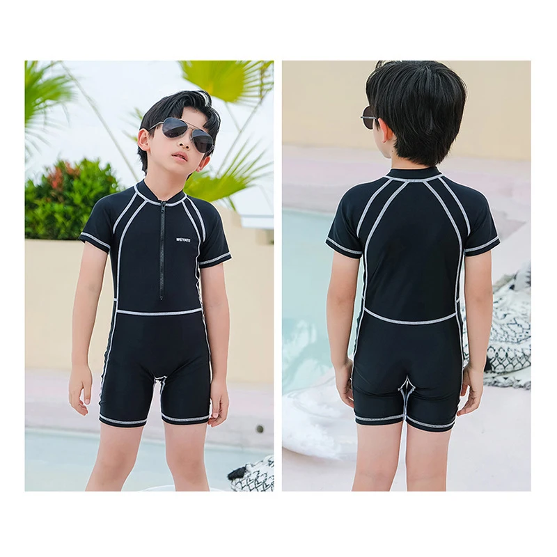 Kids Girls/Boys One Piece Short Sleeve Swimsuit Sun Protection Sunsuit Front Zip Quick Dry Rash Guard Beachwear Bathing Suits