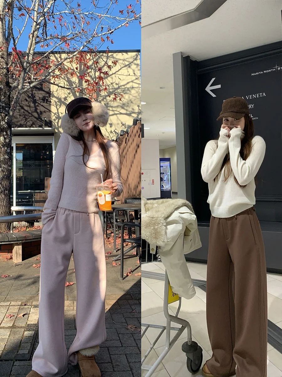 

Winter Warm Fce Pants Adjustable Ins l Waist Straight Leg Commute Sle Women's Premium Quali Pants