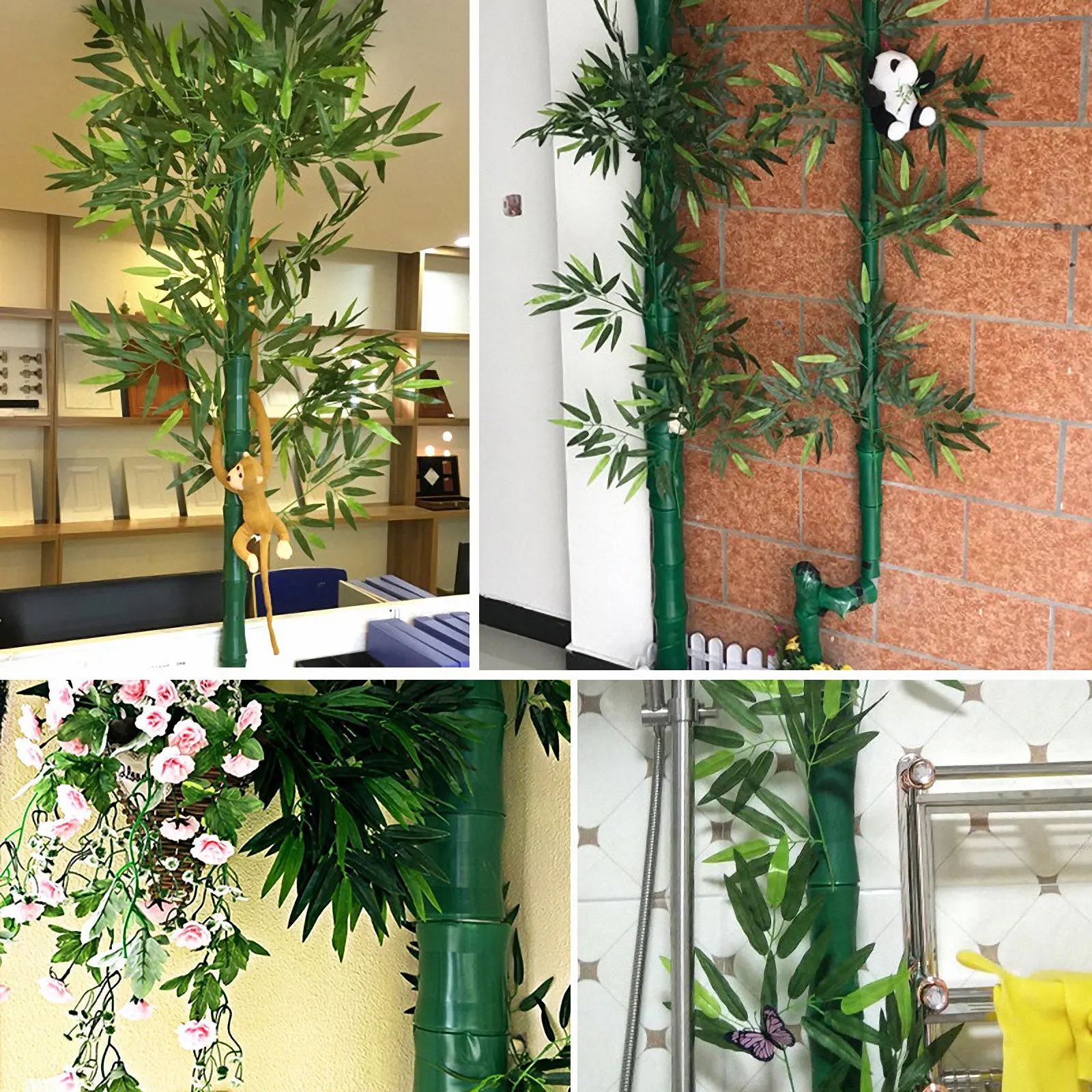 

5Pcs Sewer Decor Artificial Bamboo Tube Landscape Decorative Heating Garden Pipe Cover DIY Outdoor Indoor Green Plant Ornament