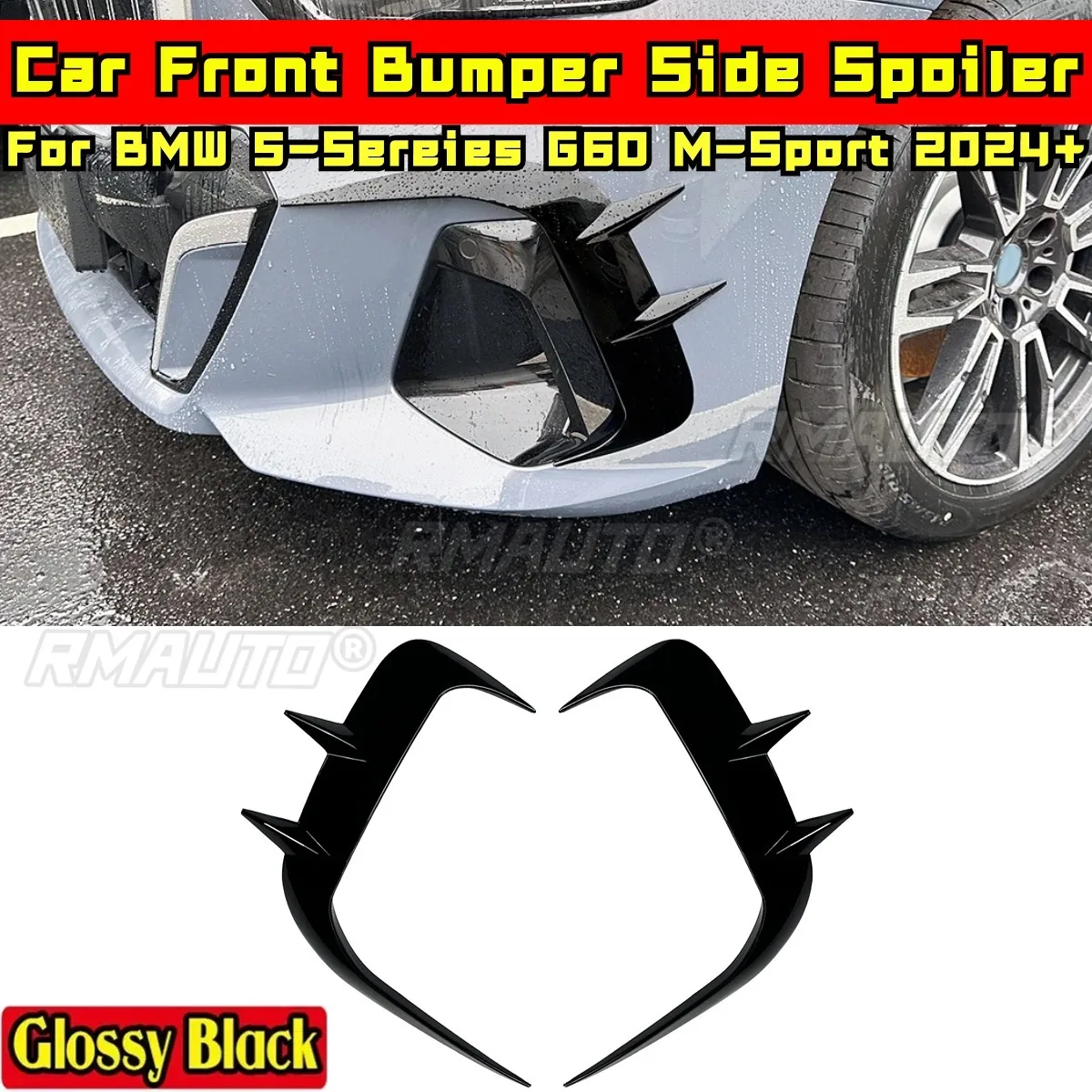 G60 Rear Car Front Bumper Side Spoiler Glossy Black M-Sport Style Air Blade Tuning For BMW 5-Sereies G60 2024+ Car Accessories