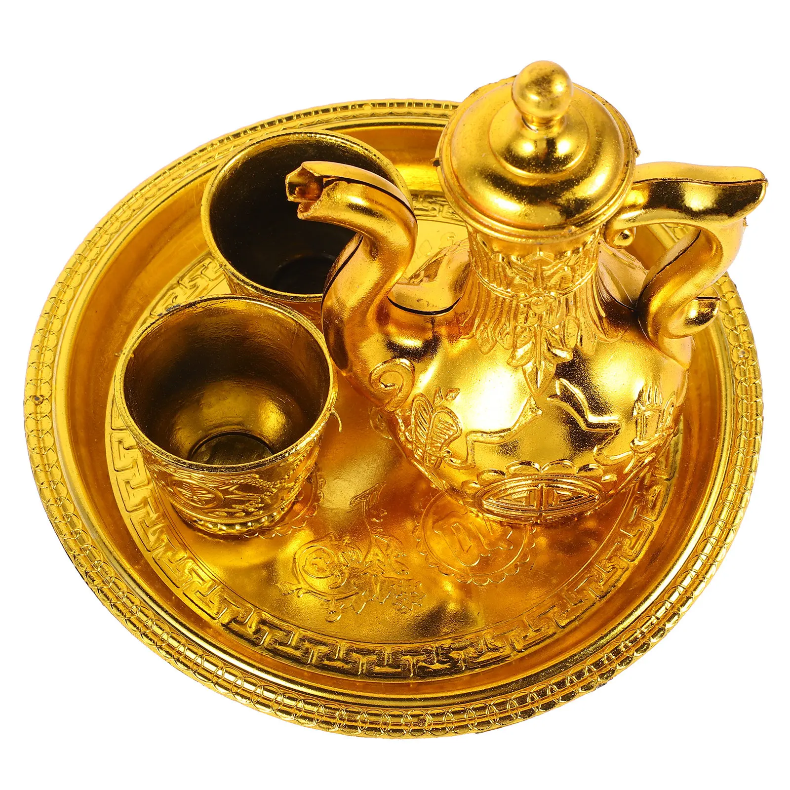 Juego de 1 taza y tetera budistas para ofrendas de agua, copas de plástico para ceremonias de adoración, rituales de té, adorno auspicioso para escritorio