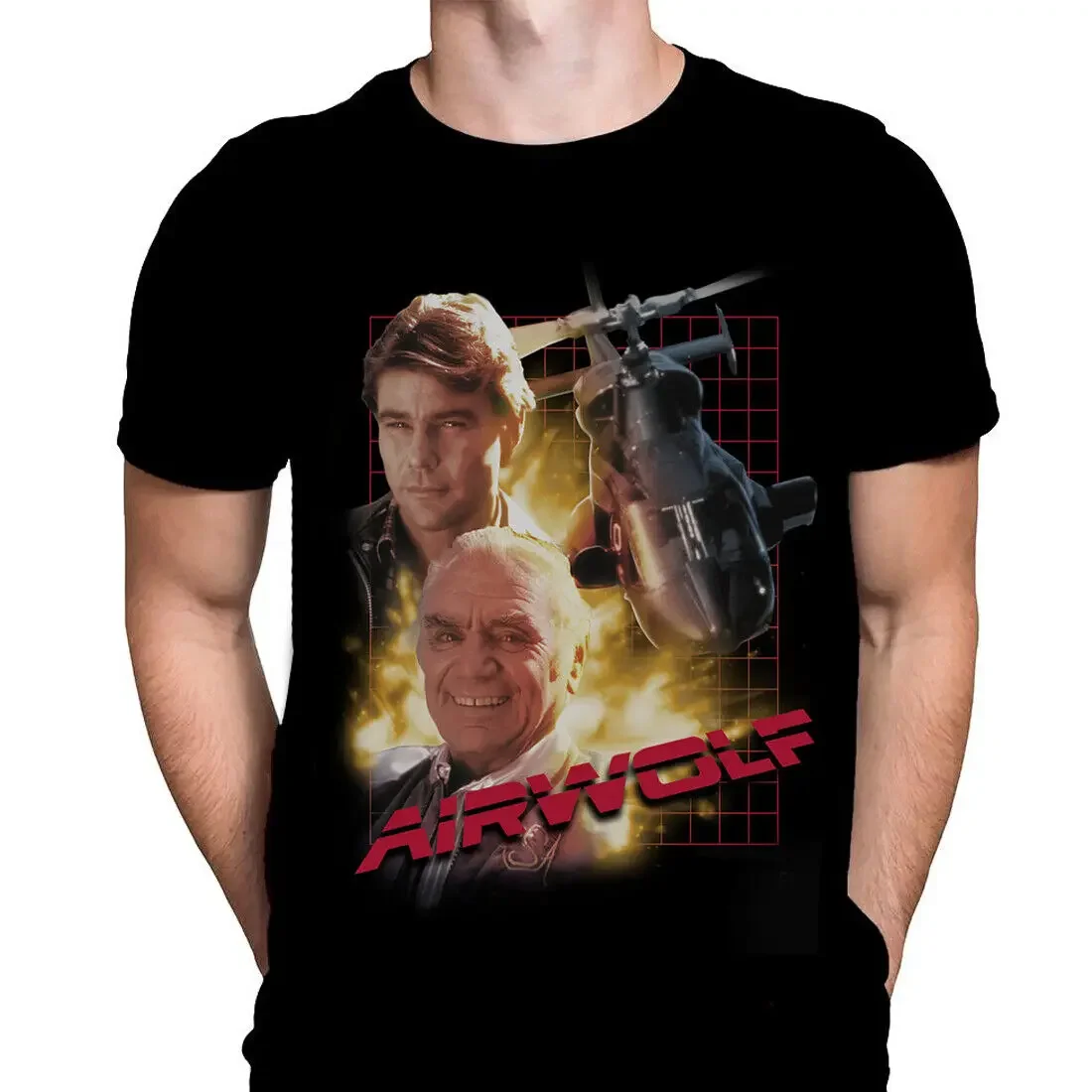 AIRWOLF - 80's TV Show Movie Art- T-Shirt - Helicopter, action 1980's Retro