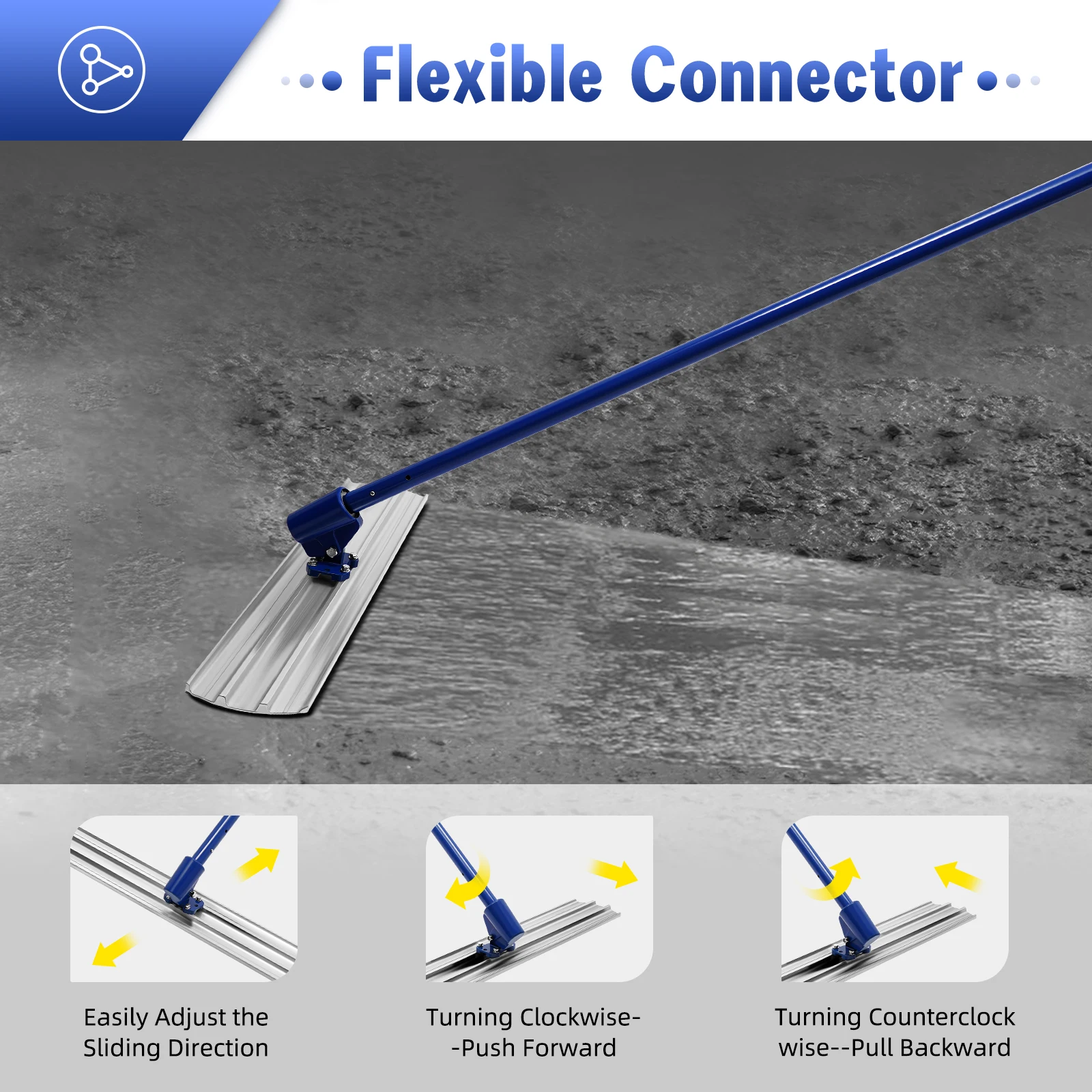 أداة تعويم الخرسانة 47.24 بوصة، مجرفة من سبائك الألومنيوم والمغنيسيوم مع أقطاب قابلة للتمديد، أداة تسوية زرقاء لتشطيب الأرضية #2