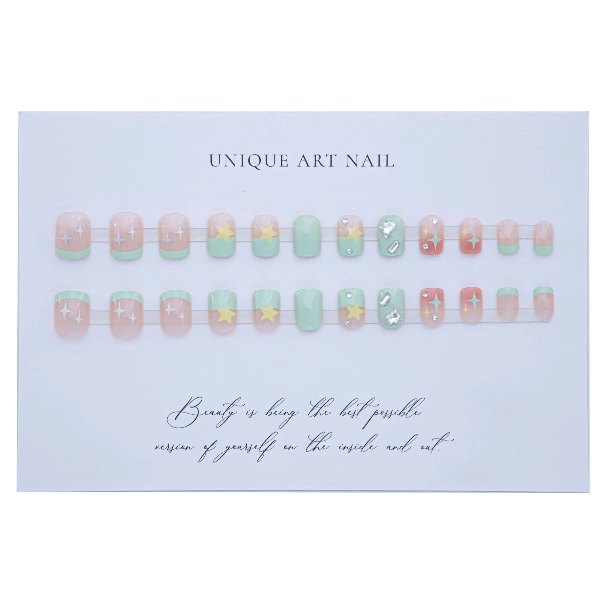 Summer Short Simple Nail Patch Cream Yellow Star Mint Green Wearing Nail Patch Women Student Fresh Nail Patch