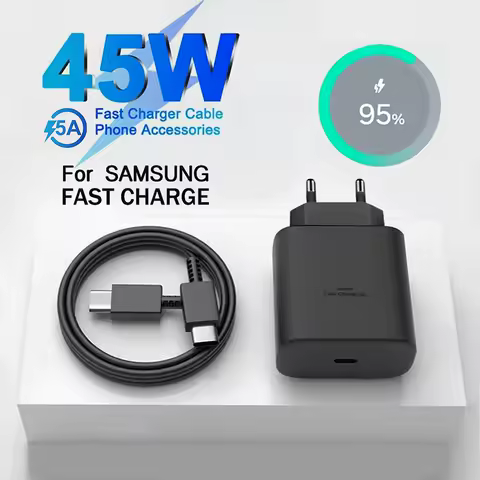 5A 45W Super Fast PD Charger For Samsung S25 S24 S23 S22 Plus Note 20 10 Ultra A54 A53 A35 A16 A15 A06 A05 USB-C to Type-C Cable