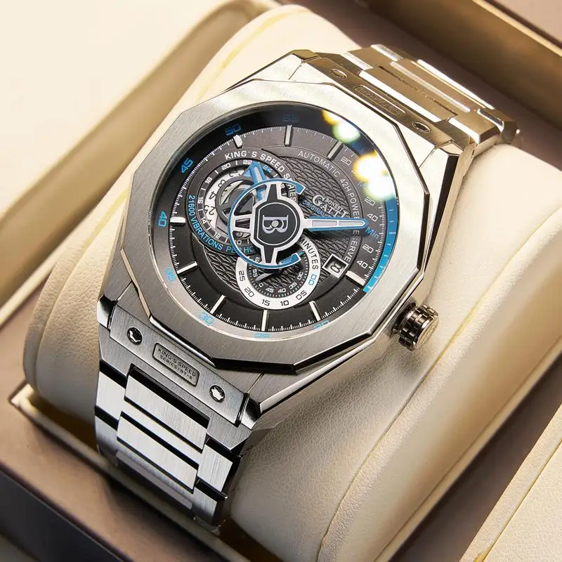 

BONEST GATTI немецкие часы мужские полностью автоматические механические часы бизнес-скелетон водостойкий светящийся ремешок из нержавеющей стали