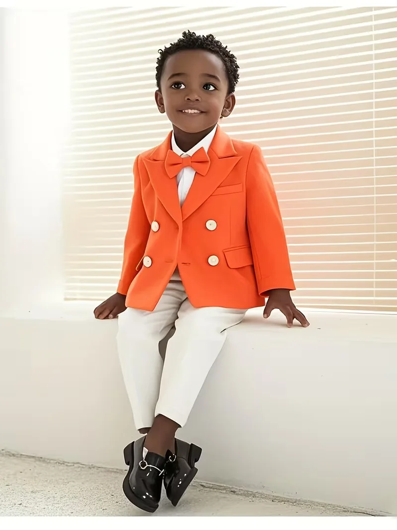 

Elegant Boys' 3pcs Suit Set With Jacket Pants Bow Tie Perfect for Weddings Parties Children's Piano Hosting Performance Costume