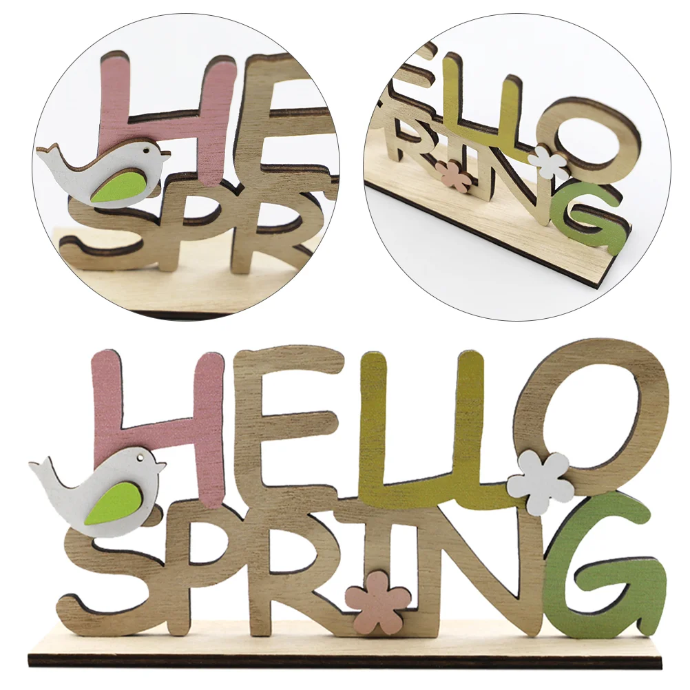 Chick Flower Plaque Hello Spring Wooden Sign Desktop Ornament Adorn The Chicken Pattern Office