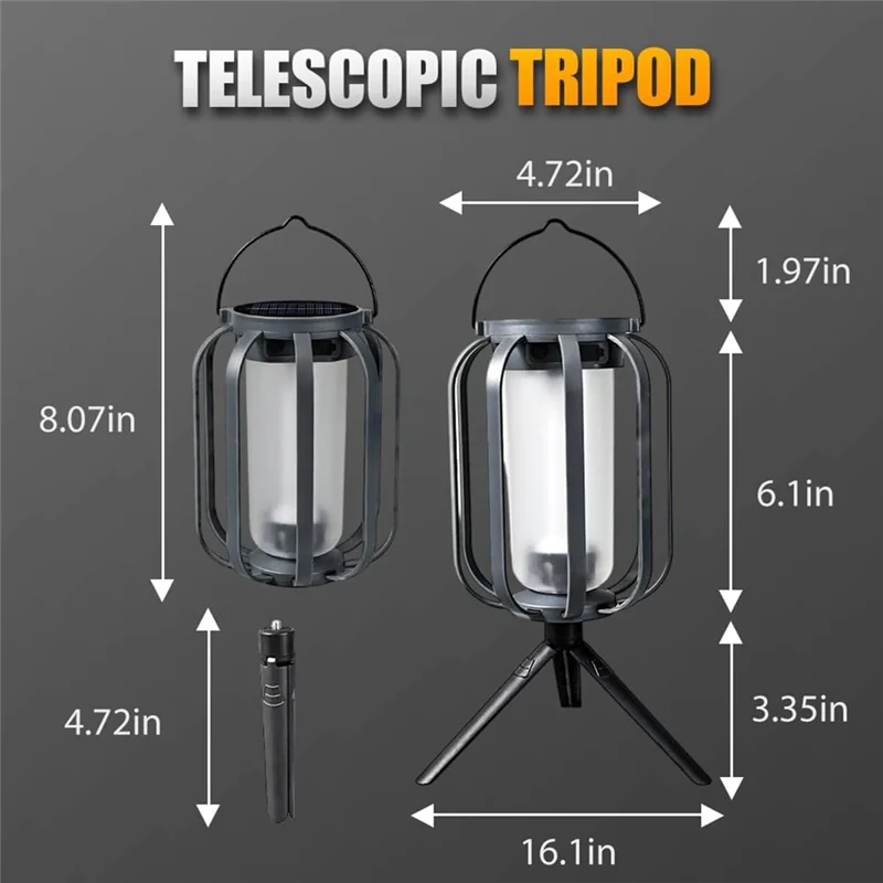 MOPHE-USB-C Solar Charging 2PCS Solar Flameless Lantern Light 4 Modes Adjustment Flickering Auto On/Off With Base