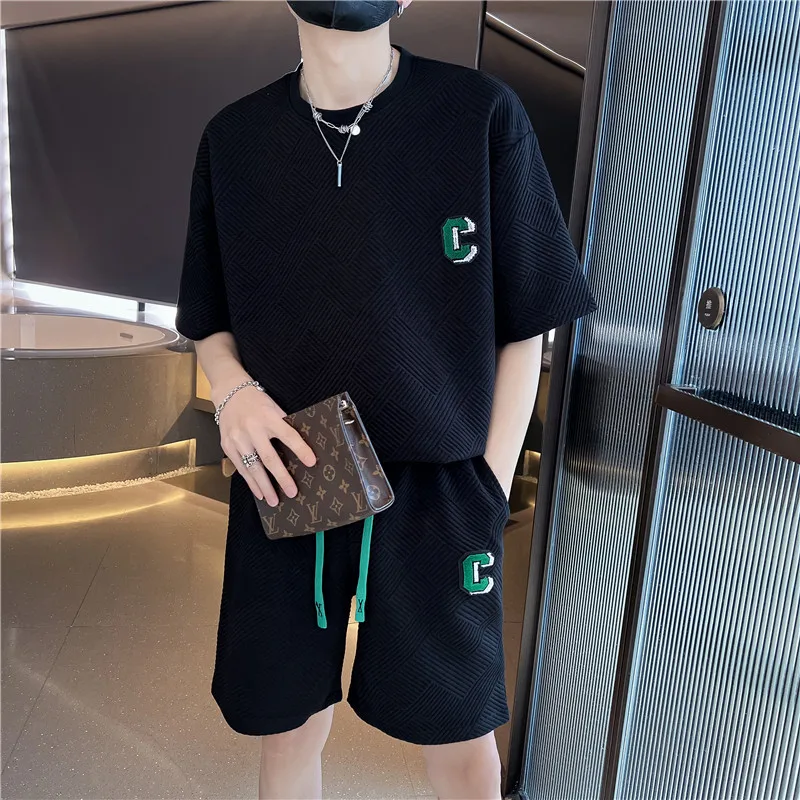 

Летний модный мужской комплект спортивной одежды ort Sve T-shirt And Five-Quarter orts Повседневный костюм-двойка для подростков