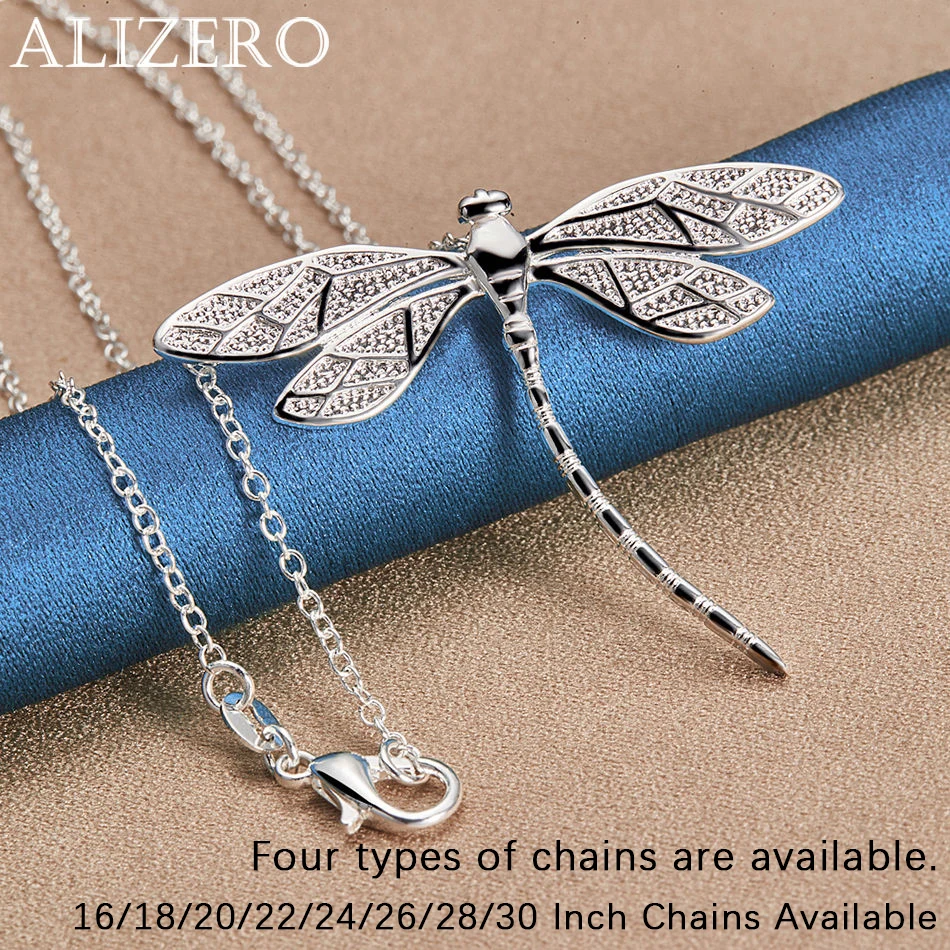

ALIZERO 16-30 Inch Chain 925 Sterling Silver Big Dragonfly Pendant Necklace For Women Men Jewelry Fashion Party and Daily Wear