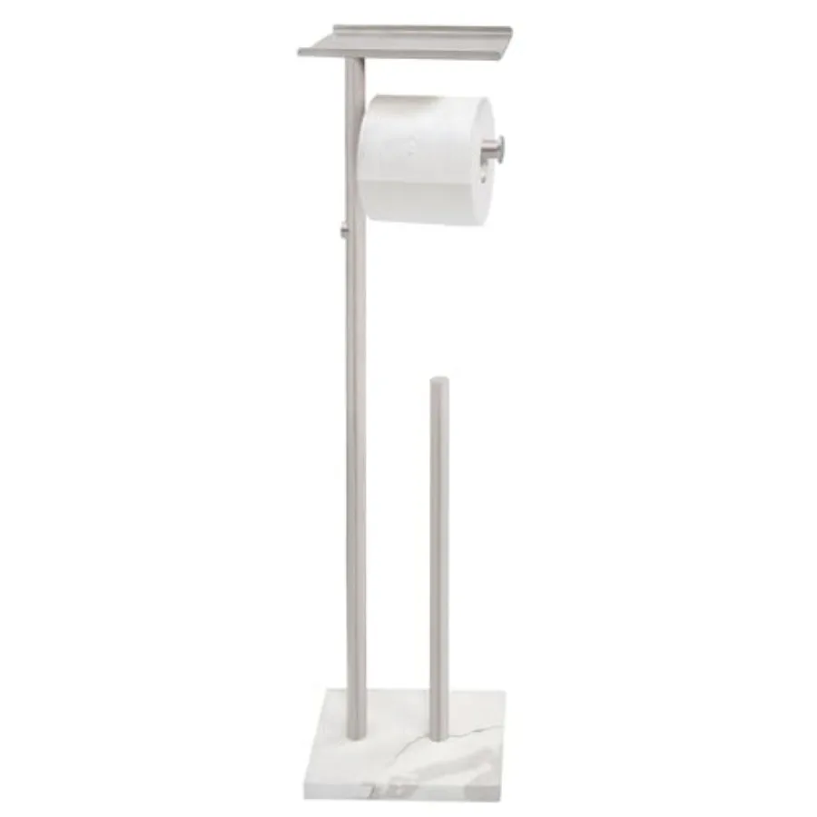 

Toilet Paper Holder Stand with Shelf, Marble Base Heavy Free Standing Toilet Paper Double Roll Holders SUS304 Stainless Steel,